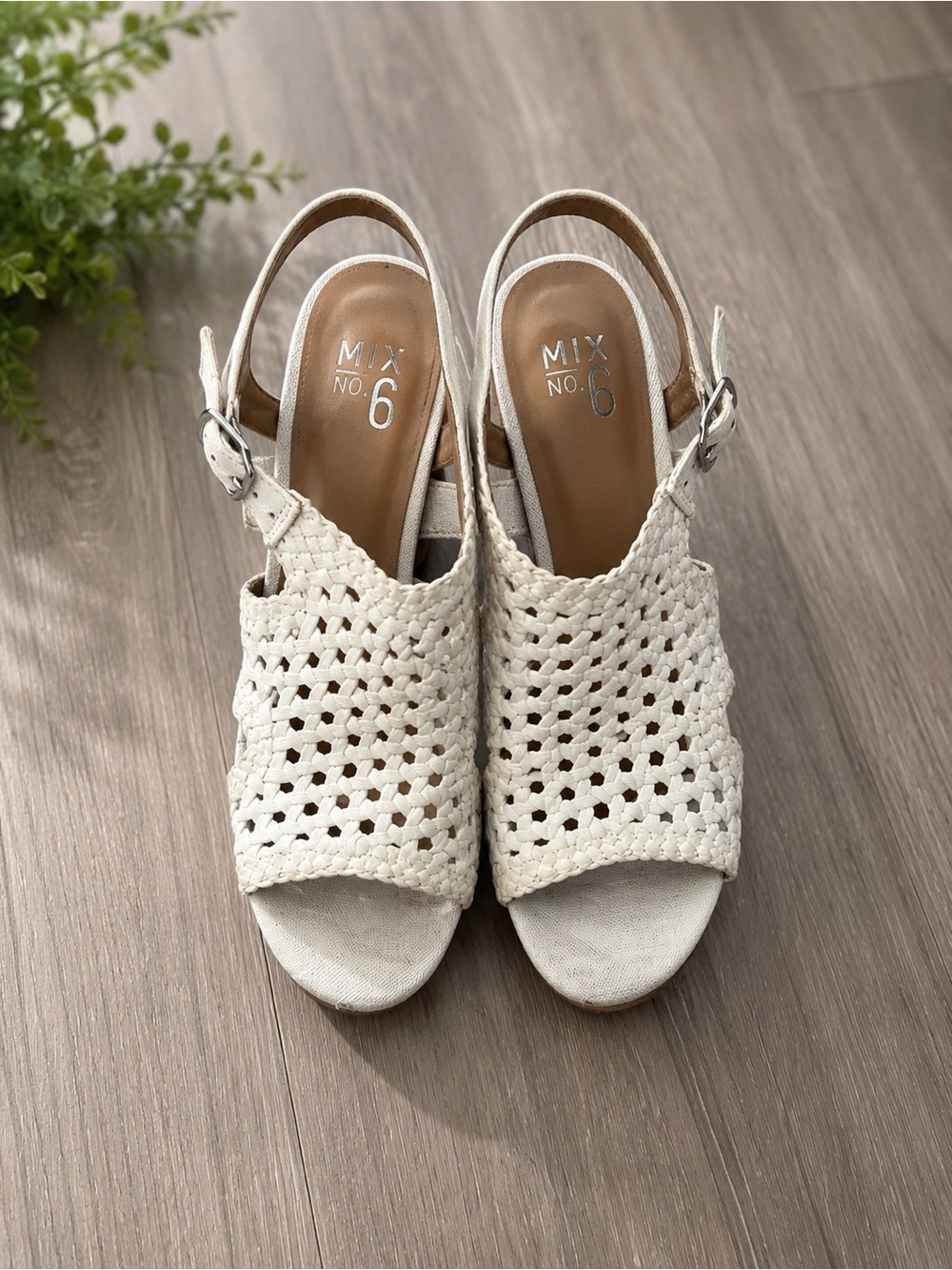 Mix No. 6 Cream Woven Slingback Wedge Sandals